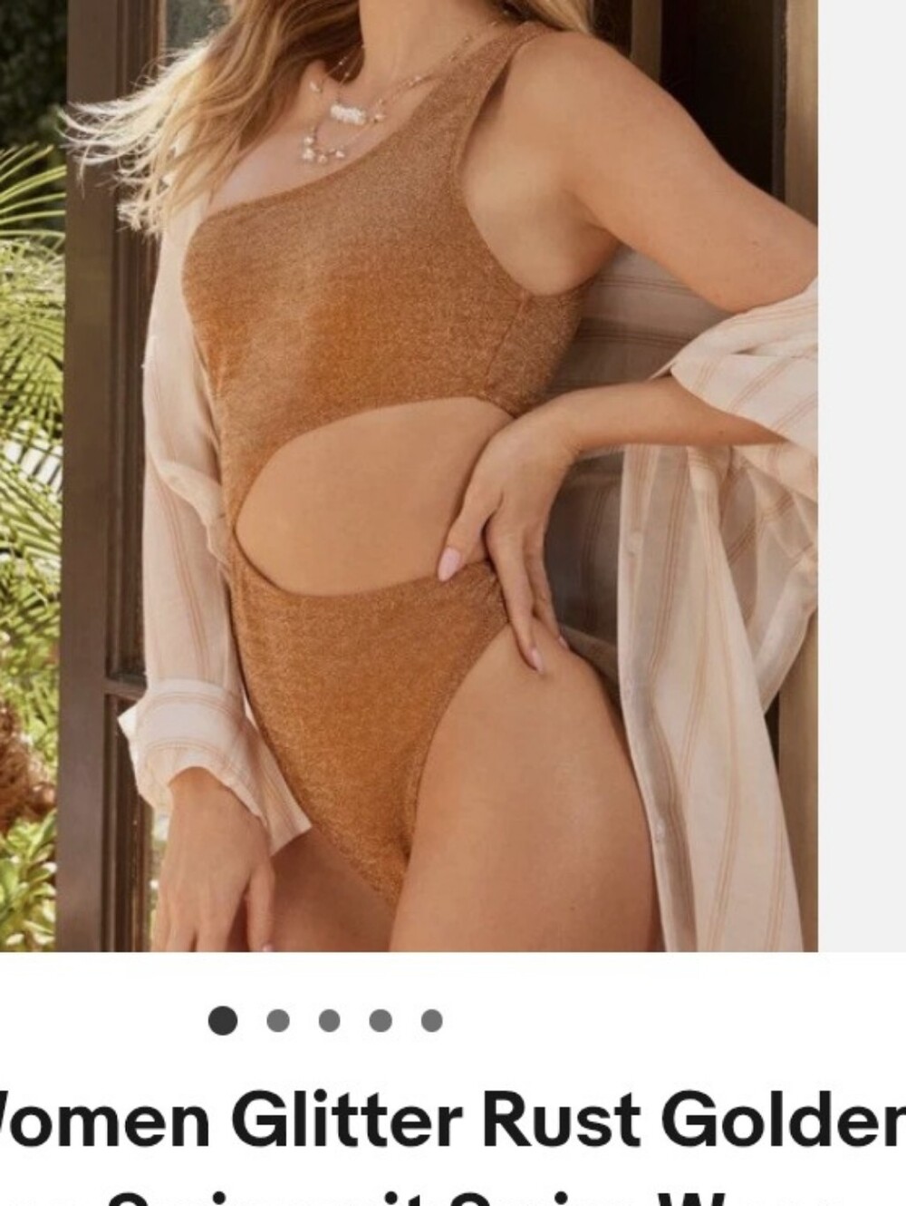 Glitter Gold-Rust Cut Out One-Shoulder Swimsuit-Nwot-Lg